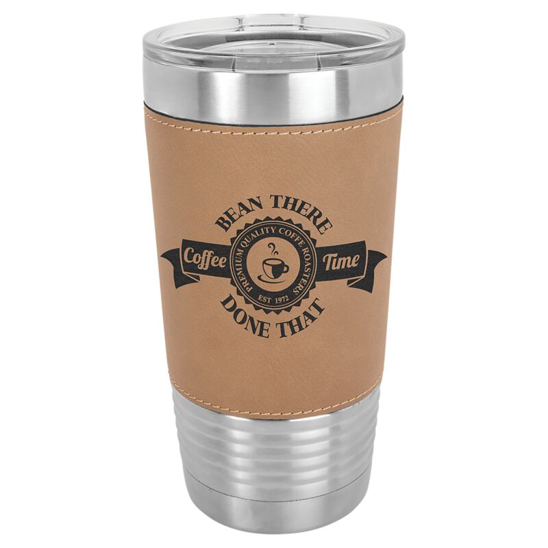 20 oz. Stainless Steel Leatherette Tumbler w/Clear Lid Thumbnail